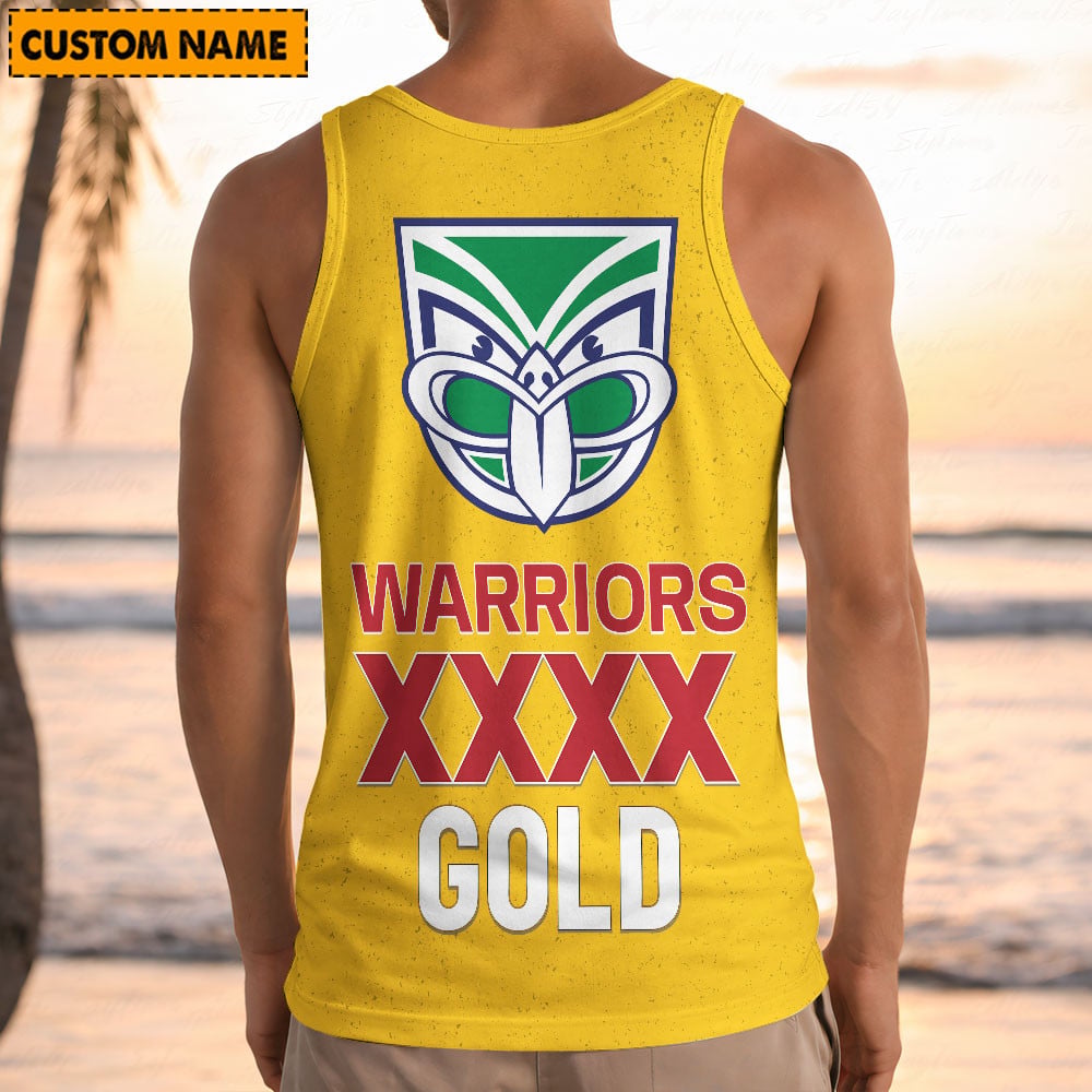 New Zealand Warriors NRL x XXXX Gold Beer Tank Top Personalized Gifts For Fans - Limited Edition - Image 2