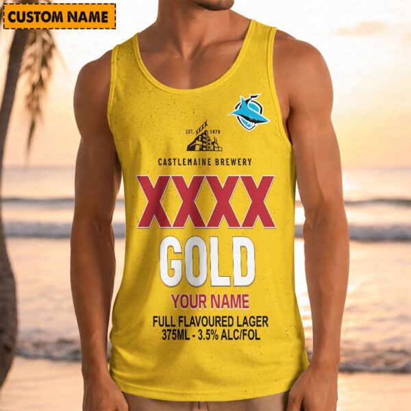 Cronulla Sharks NRL x XXXX Gold Beer Tank Top Personalized Gifts For Fans - Limited Edition
