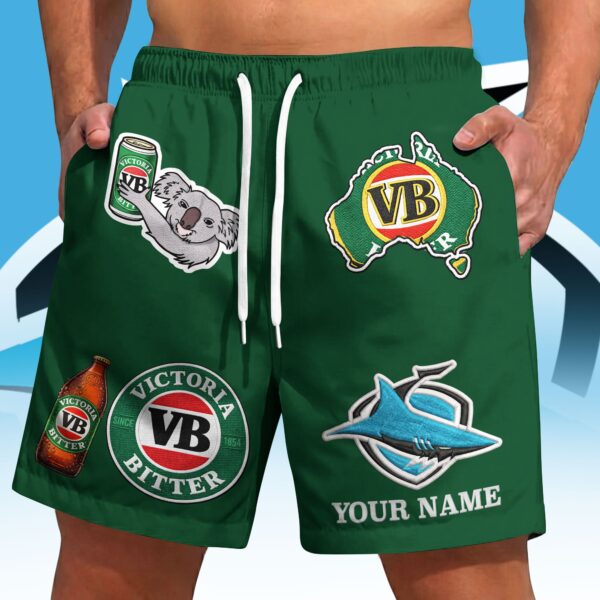Cronulla Sharks NRL x Victoria Bitter Short Pants Custom Name Gifts For Fans - Limited Edition
