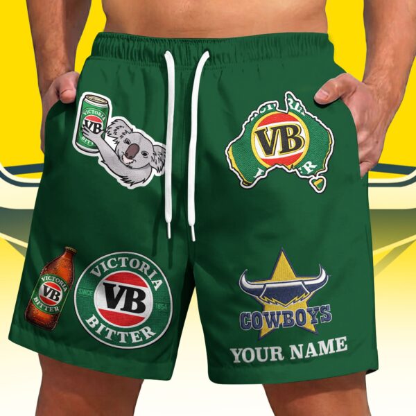 North QLD Cowboys NRL x Victoria Bitter Short Pants Custom Name Gifts For Fans - Limited Edition
