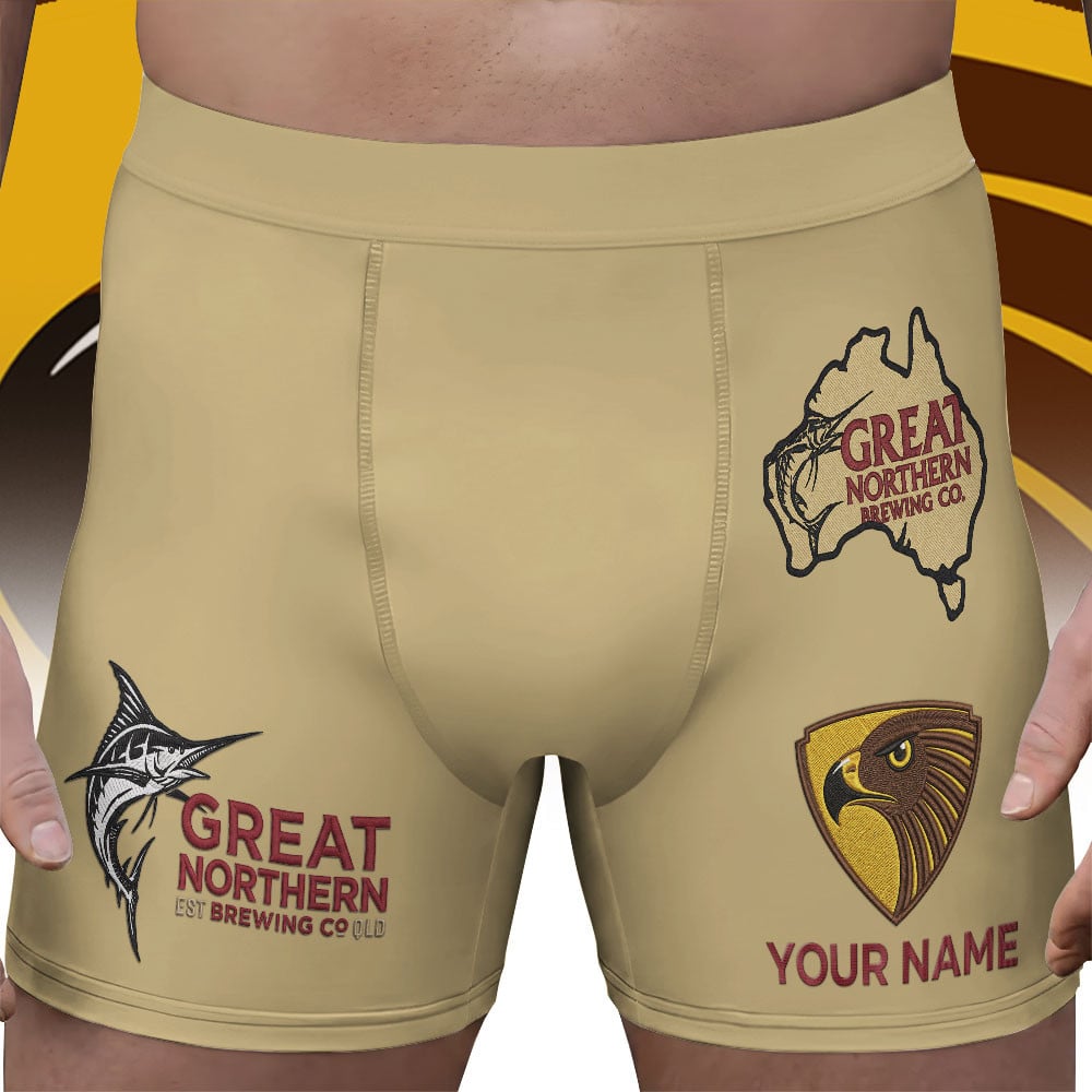 Hawthorn Hawks AFL x Great Northern Beer Men's Boxer Brief Custom Name Gifts For Fans - Limited Edition