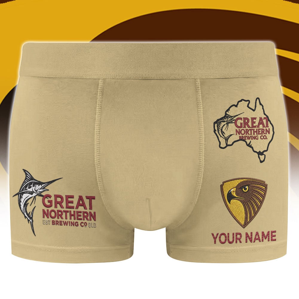 Hawthorn Hawks AFL x Great Northern Beer Men's Boxer Brief Custom Name Gifts For Fans - Limited Edition - Image 3