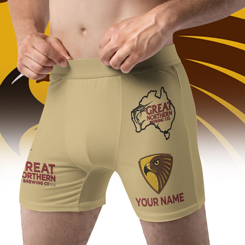 Hawthorn Hawks AFL x Great Northern Beer Men's Boxer Brief Custom Name Gifts For Fans - Limited Edition - Image 2