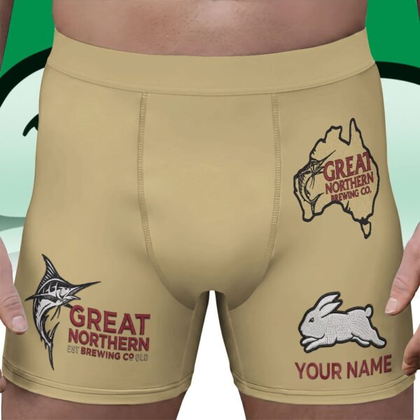 South Sydney Rabbitohs NRL x Great Northern Beer Men's Boxer Brief Custom Name Gifts For Fans - Limited Edition