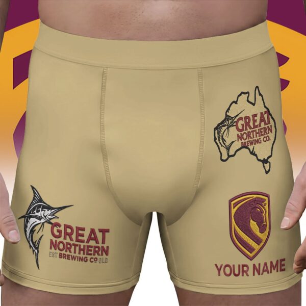 Brisbane Broncos NRL x Great Northern Beer Men's Boxer Brief Custom Name Gifts For Fans - Limited Edition