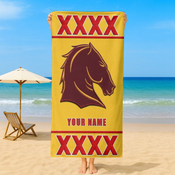 Brisbane Broncos NRL x XXXX Gold Beer Beach Towel Custom Name For Fans - Limited Edition