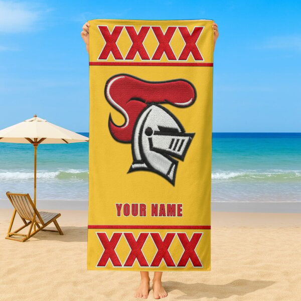 Newcastle Knights NRL x XXXX Gold Beer Beach Towel Custom Name For Fans - Limited Edition
