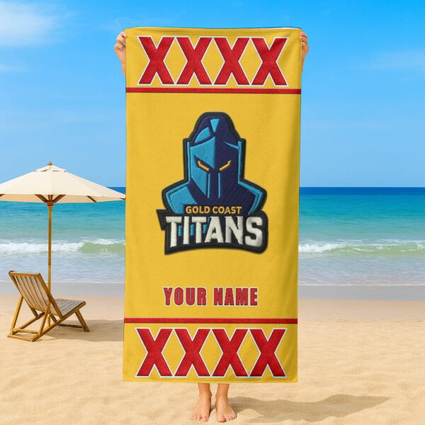 Gold Coast Titans NRL x XXXX Gold Beer Beach Towel Custom Name For Fans - Limited Edition