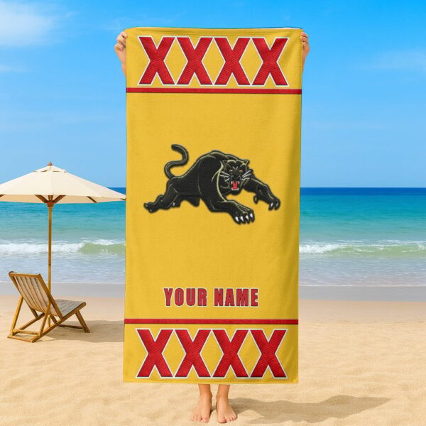 Penrith Panthers NRL x XXXX Gold Beer Beach Towel Custom Name For Fans - Limited Edition