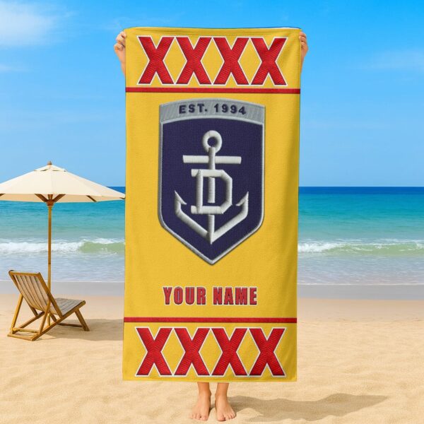 Fremantle Dockers AFL x XXXX Gold Beer Beach Towel Custom Name For Fans - Limited Edition