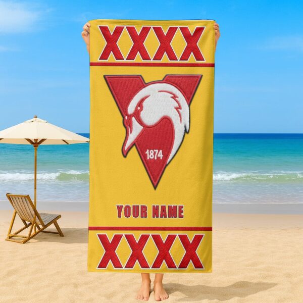 Sydney Swans AFL x XXXX Gold Beer Beach Towel Custom Name For Fans - Limited Edition