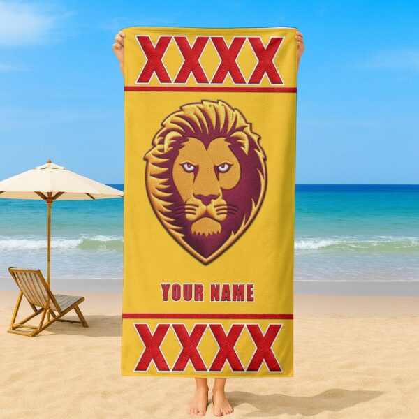 Brisbane Lions AFL x XXXX Gold Beer Beach Towel Custom Name For Fans - Limited Edition