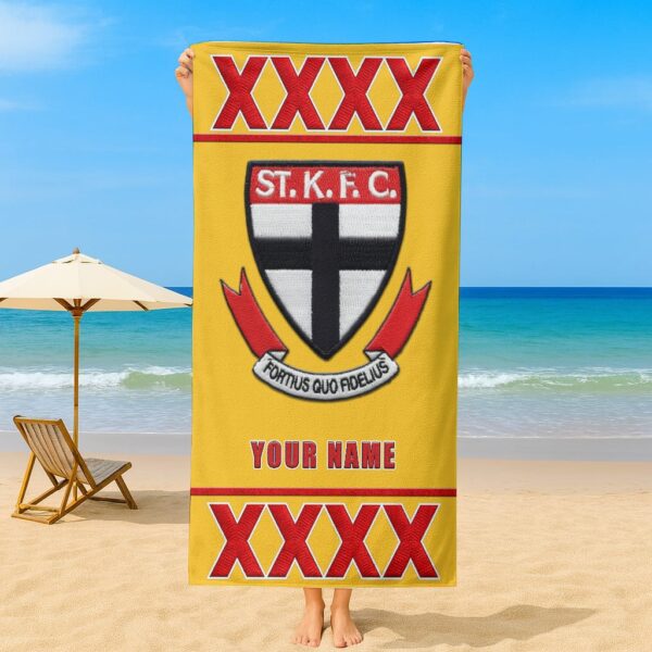 St Kilda Saints AFL x XXXX Gold Beer Beach Towel Custom Name For Fans - Limited Edition