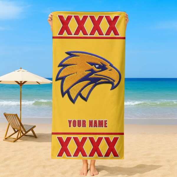 West Coast Eagles AFL x XXXX Gold Beer Beach Towel Custom Name For Fans - Limited Edition