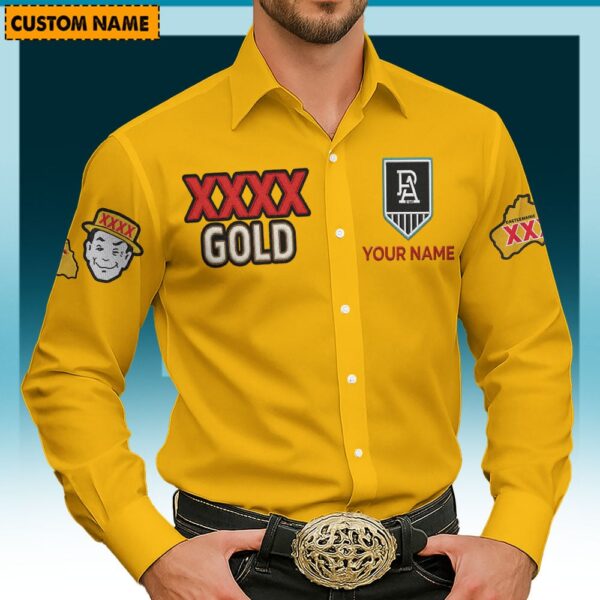 Port Adelaide Power AFL x XXXX Gold Men's Long-Sleeve Button Shirt Custom Name Gifts For Fans - Limited Edition