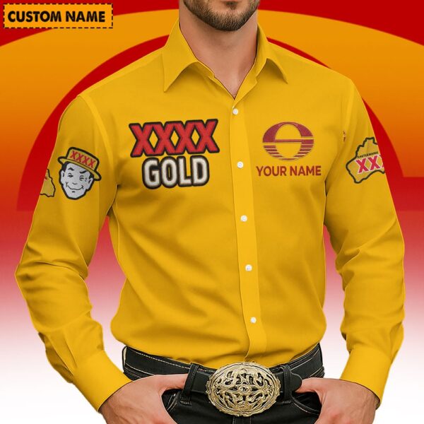 Gold Coast Suns AFL x XXXX Gold Men's Long-Sleeve Button Shirt Custom Name Gifts For Fans - Limited Edition
