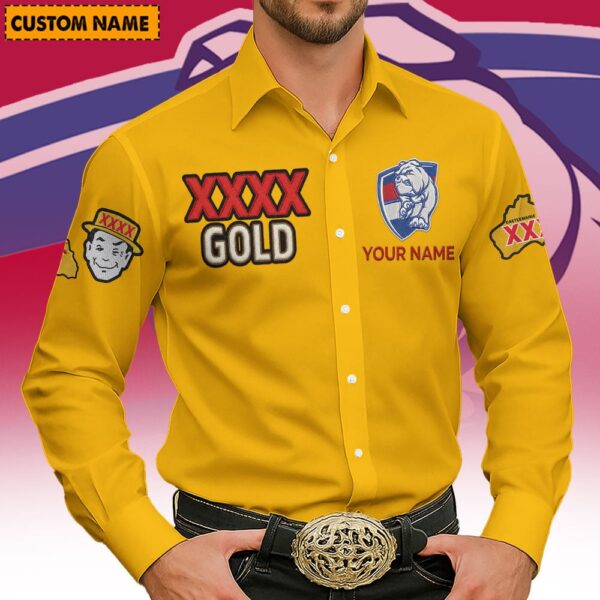 Western Bulldogs AFL x XXXX Gold Men's Long-Sleeve Button Shirt Custom Name Gifts For Fans - Limited Edition