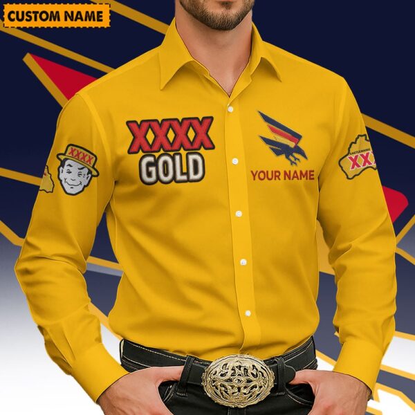 Adelaide Crows AFL x XXXX Gold Men's Long-Sleeve Button Shirt Custom Name Gifts For Fans - Limited Edition