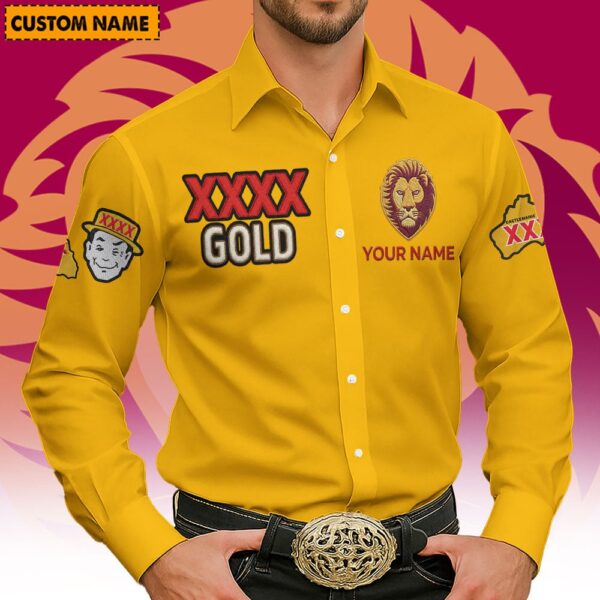 Brisbane Lions AFL x XXXX Gold Men's Long-Sleeve Button Shirt Custom Name Gifts For Fans - Limited Edition