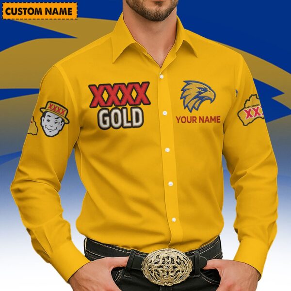 West Coast Eagles AFL x XXXX Gold Men's Long-Sleeve Button Shirt Custom Name Gifts For Fans - Limited Edition