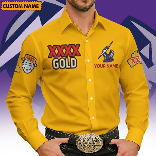 Melbourne Storm NRL x XXXX Gold Men's Long-Sleeve Button Shirt Custom Name Gifts For Fans - Limited Edition