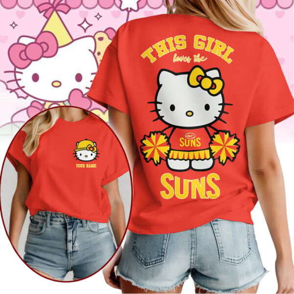 Gold Coast Suns AFL x Hello Kitty T Shirt Personalized Gifts For Fans - Limited Edition