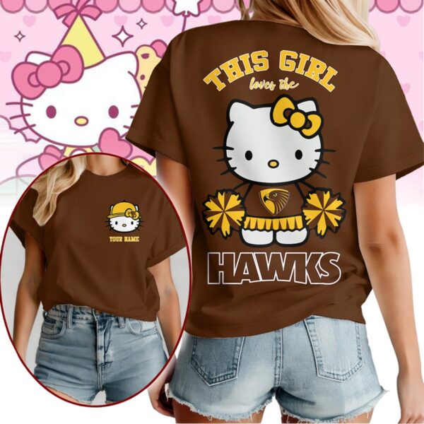 Hawthorn Hawks AFL x Hello Kitty T Shirt Personalized Gifts For Fans - Limited Edition