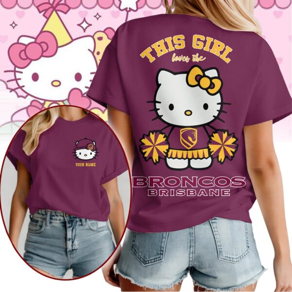 Brisbane Broncos NRL x Hello Kitty T Shirt Personalized Gifts For Fans - Limited Edition