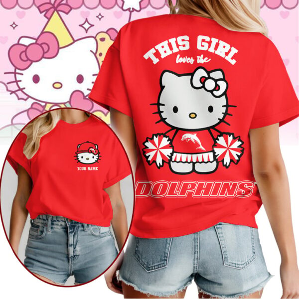 The Dolphins NRL x Hello Kitty T Shirt Personalized Gifts For Fans - Limited Edition