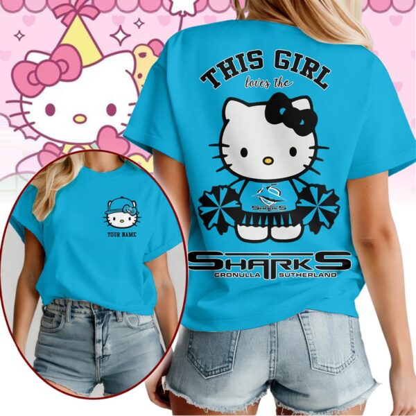 Cronulla Sharks NRL x Hello Kitty T Shirt Personalized Gifts For Fans - Limited Edition