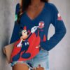 Sydney Roosters NRL x Mickey Mouse Women's V-Neck Long-Sleeved Shirt Custom Name Gifts For Fans - Limited Edition