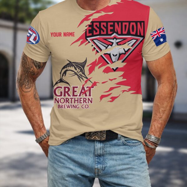 Essendon Bombers AFL x Great Northern Beer T Shirt Custom Name Gifts For Fans - Limited Edition