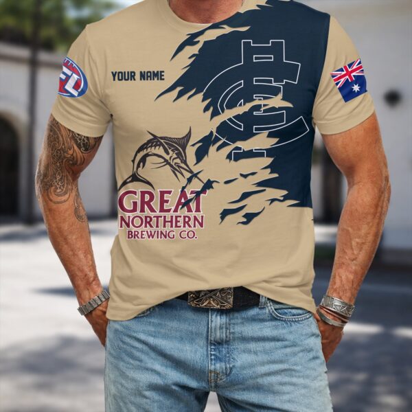 Carlton Blues AFL x Great Northern Beer T Shirt Custom Name Gifts For Fans - Limited Edition