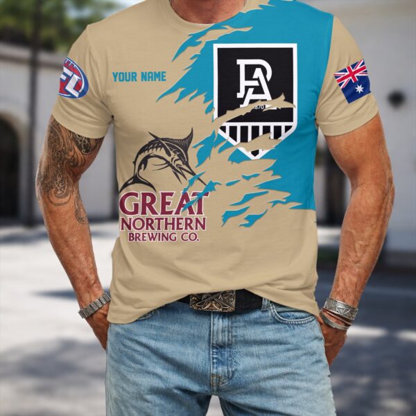 Port Adelaide Power AFL x Great Northern Beer T Shirt Custom Name Gifts For Fans - Limited Edition