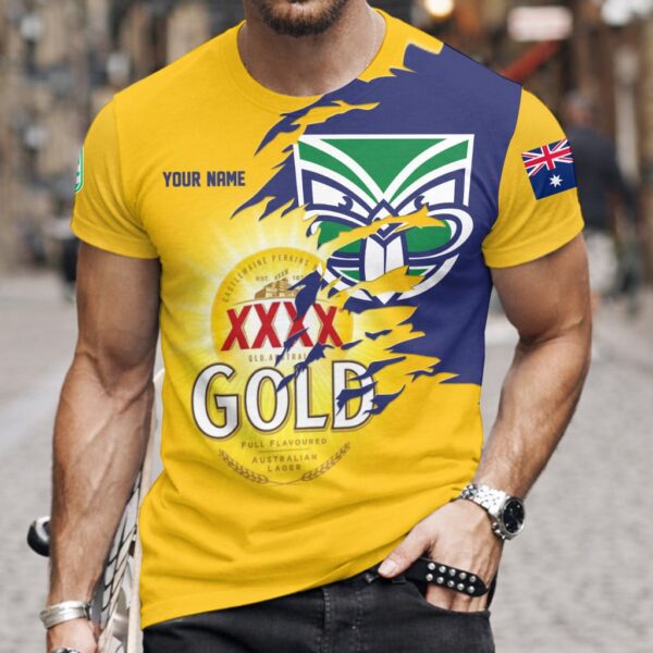 New Zealand Warriors NRL x XXXX Gold Beer Custom Name T Shirt Gift For Fans - Limited Edition