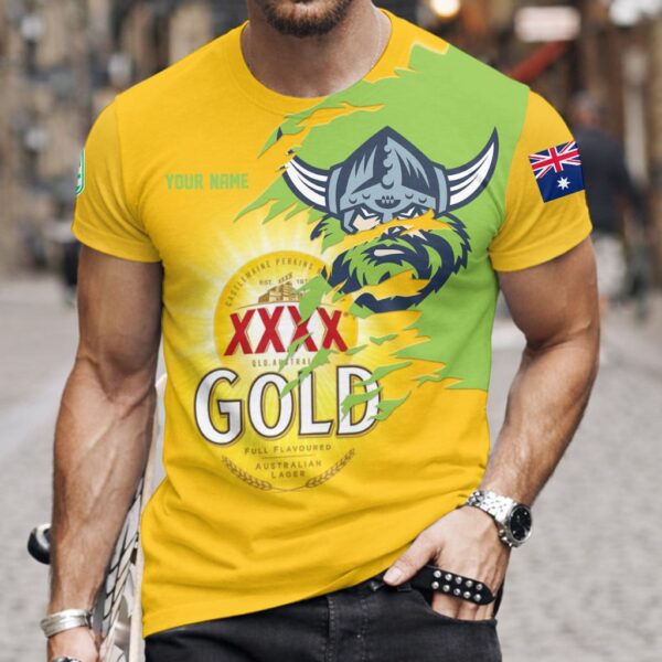 Canberra Raiders NRL x XXXX Gold Beer Custom Name T Shirt Gift For Fans - Limited Edition