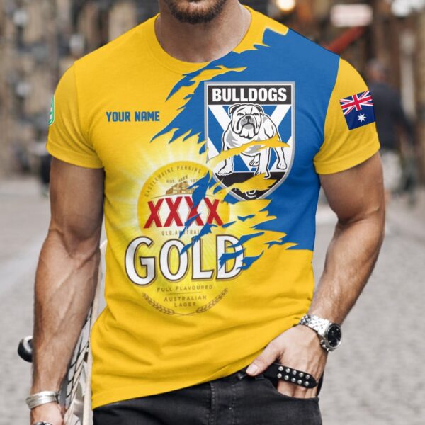 Canterbury Bulldogs NRL x XXXX Gold Beer Custom Name T Shirt Gift For Fans - Limited Edition