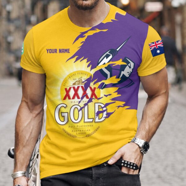 Melbourne Storm NRL x XXXX Gold Beer Custom Name T Shirt Gift For Fans - Limited Edition