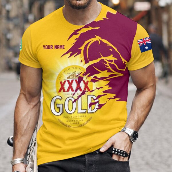 Brisbane Broncos NRL x XXXX Gold Beer Custom Name T Shirt Gift For Fans - Limited Edition