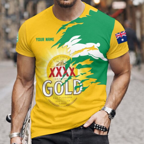 South Sydney Rabbitohs NRL x XXXX Gold Beer Custom Name T Shirt Gift For Fans - Limited Edition