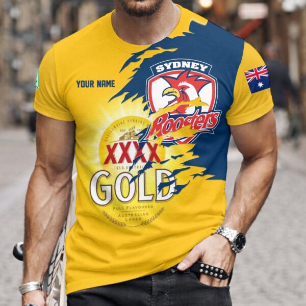 Sydney Roosters NRL x XXXX Gold Beer Custom Name T Shirt Gift For Fans - Limited Edition