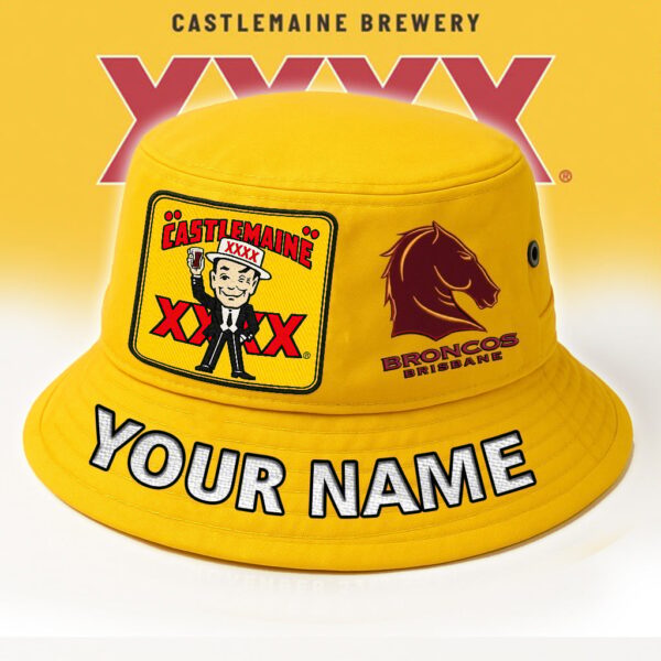 Brisbane Broncos NRL x XXXX Gold Beer Bucket Hat Any Name Gift For Fan - Limited Edition