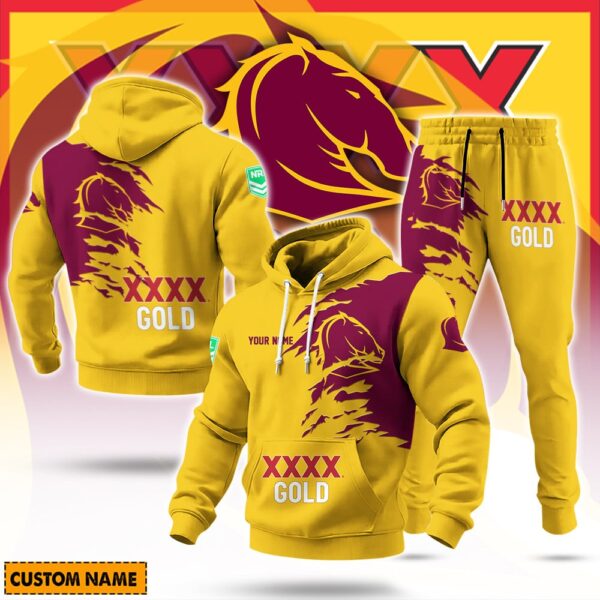 Brisbane Broncos NRL x XXXX Gold Beer Hoodie Set Custom Name Gift For Fan - Limited Edition