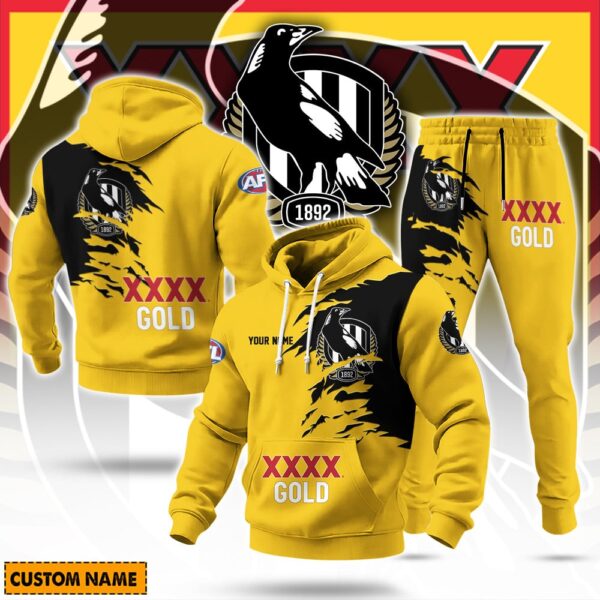 Collingwood Magpies AFL x XXXX Gold Beer Hoodie Set Custom Name Gift For Fan - Limited Edition