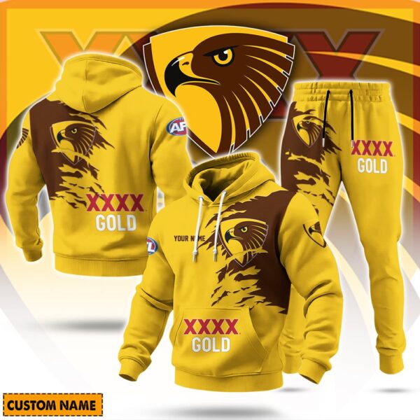 Hawthorn Hawks AFL x XXXX Gold Beer Hoodie Set Custom Name Gift For Fan - Limited Edition