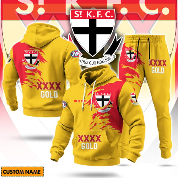 St Kilda Saints AFL x XXXX Gold Beer Hoodie Set Custom Name Gift For Fan - Limited Edition