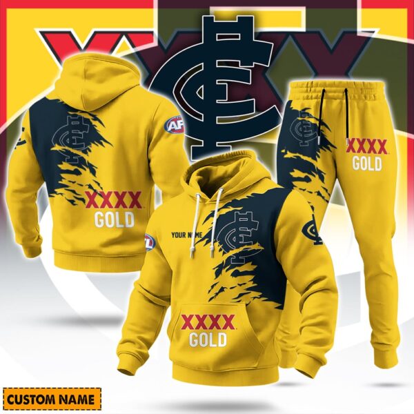 Carlton Blues AFL x XXXX Gold Beer Hoodie Set Custom Name Gift For Fan - Limited Edition