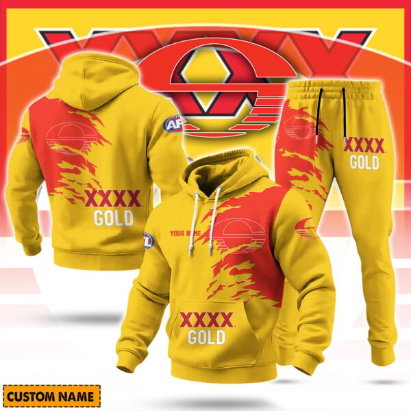 Gold Coast Suns AFL x XXXX Gold Beer Hoodie Set Custom Name Gift For Fan - Limited Edition