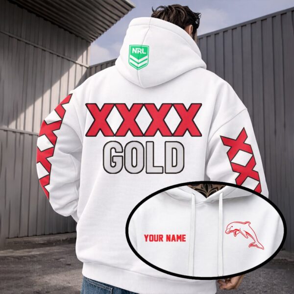 The Dolphins NRL x XXXX Gold White Hoodie Custom Name Gifts For Fan - Limited Edition