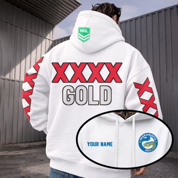 Parramatta Eels NRL x XXXX Gold White Hoodie Custom Name Gifts For Fan - Limited Edition